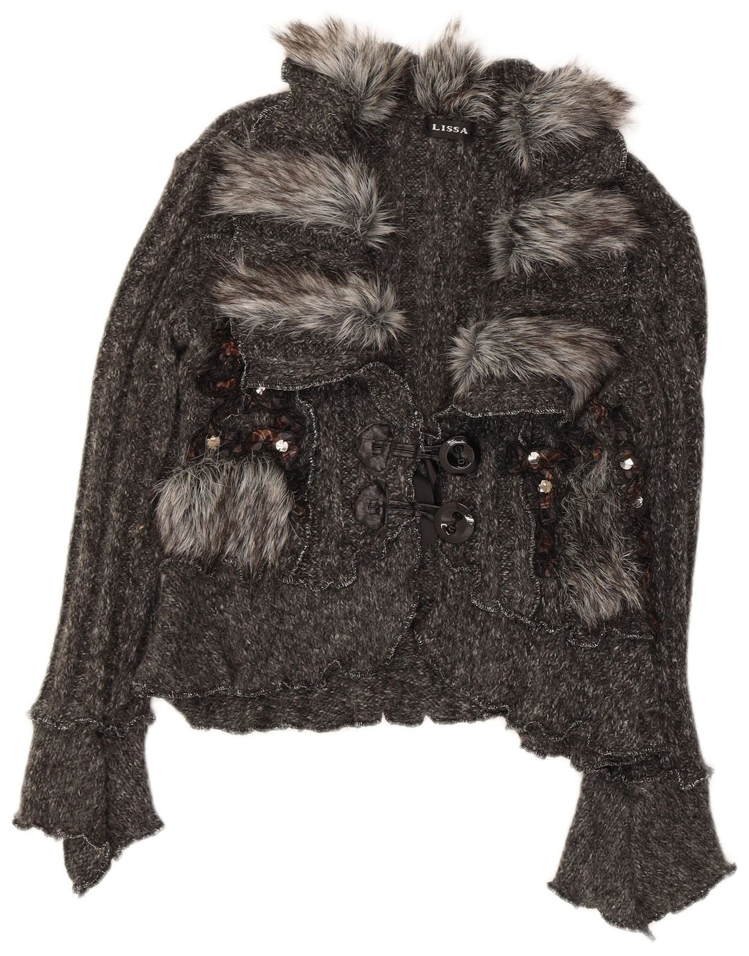 Maglione cardigan corto da donna Lissa UK 8 piccolo acrilico grigio