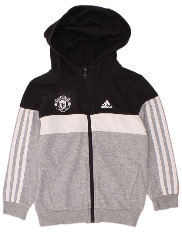 Felpa con cappuccio e zip Adidas da ragazzo del Manchester United, 6-7 anni, colore grigio