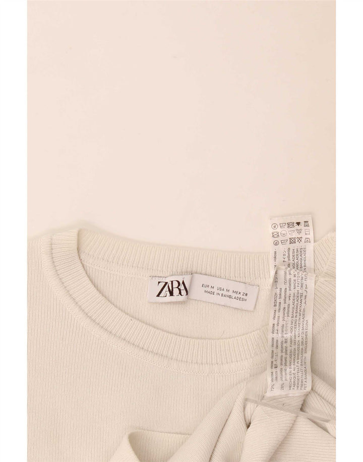 T-shirt corta da donna Zara UK 12 viscosa bianca media