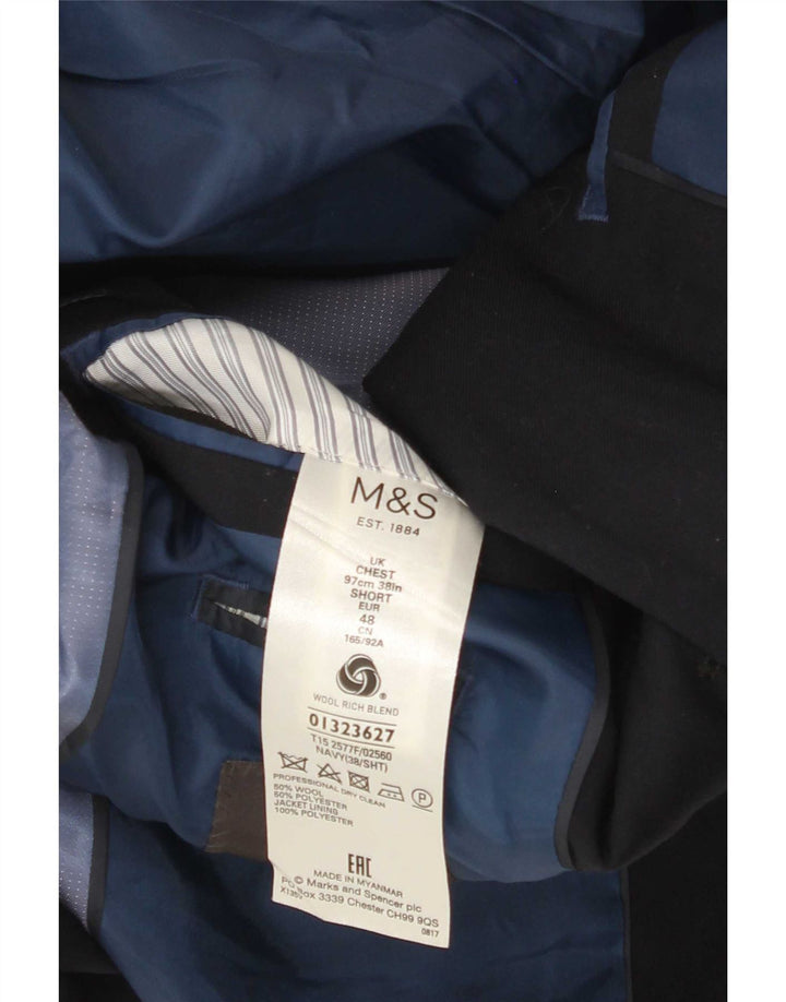Giacca blazer a 2 bottoni da uomo Marks & Spencer UK 38 lana blu navy media