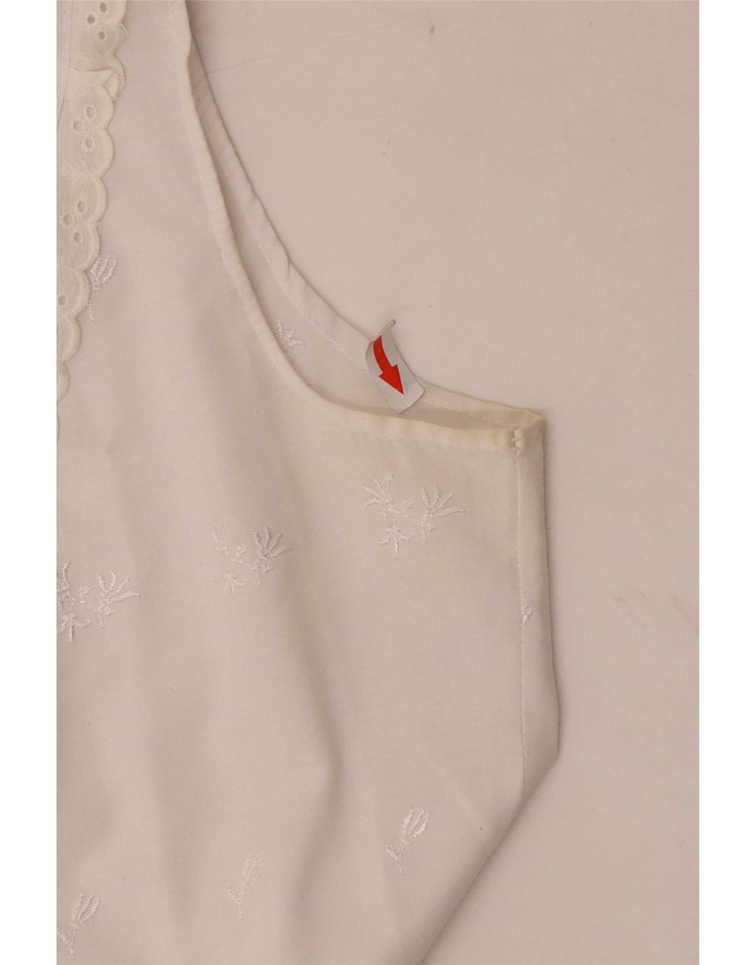 Camicetta vintage da donna con cravatta corta sul davanti UK 12 floreale bianco medio