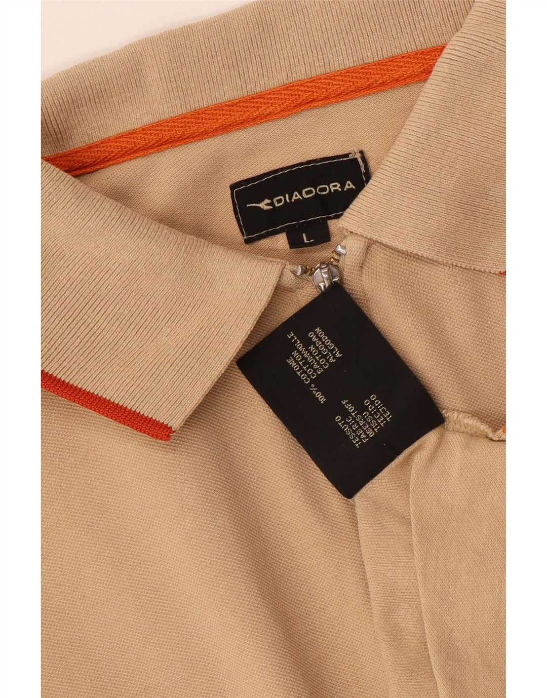 DIADORA Mens Polo Shirt Large Beige Cotton Vintage Diadora and Second-Hand Diadora from Messina Hembry 
