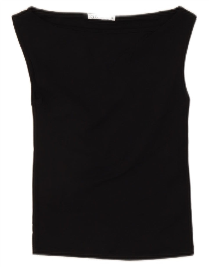 ZARA Camicetta Corta da Donna Top UK 8 Small Nera
