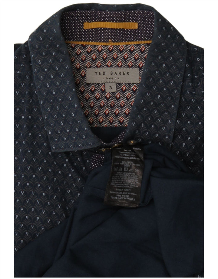 Camicia da uomo Ted Baker taglia 3 cotone floreale medio blu navy