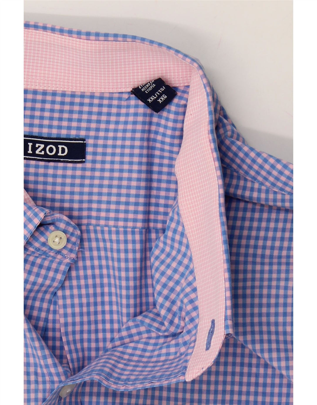IZOD Mens Shirt 2XL Blue Gingham Cotton Vintage Izod and Second-Hand Izod from Messina Hembry 