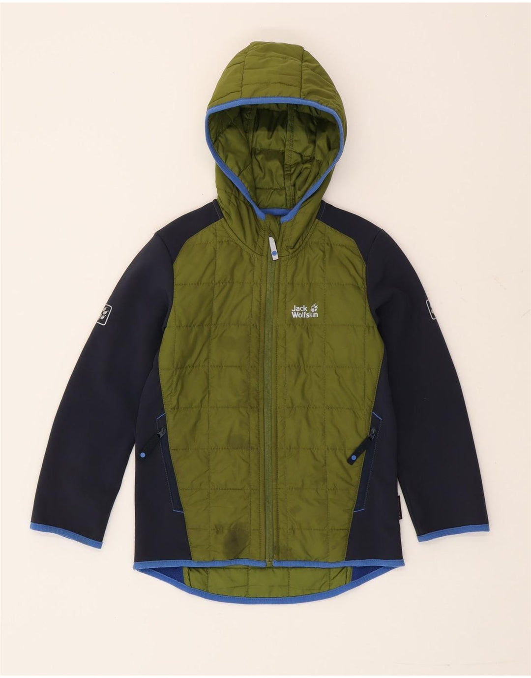 Giacca imbottita con cappuccio Jack Wolfskin per ragazzi 7-8 anni color block verde