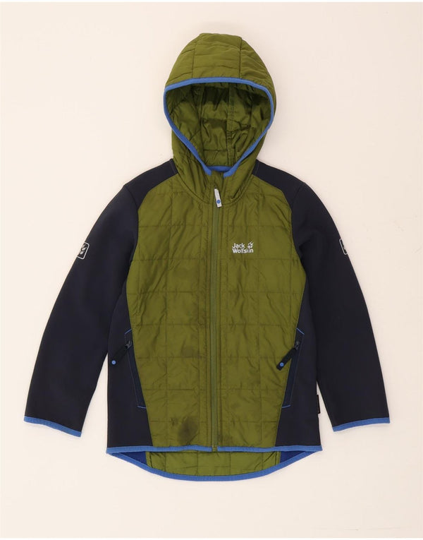 Giacca imbottita con cappuccio Jack Wolfskin per ragazzi 7-8 anni color block verde