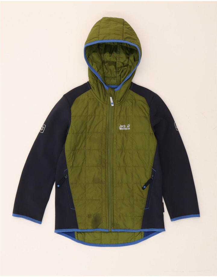 Giacca imbottita con cappuccio Jack Wolfskin per ragazzi 7-8 anni color block verde