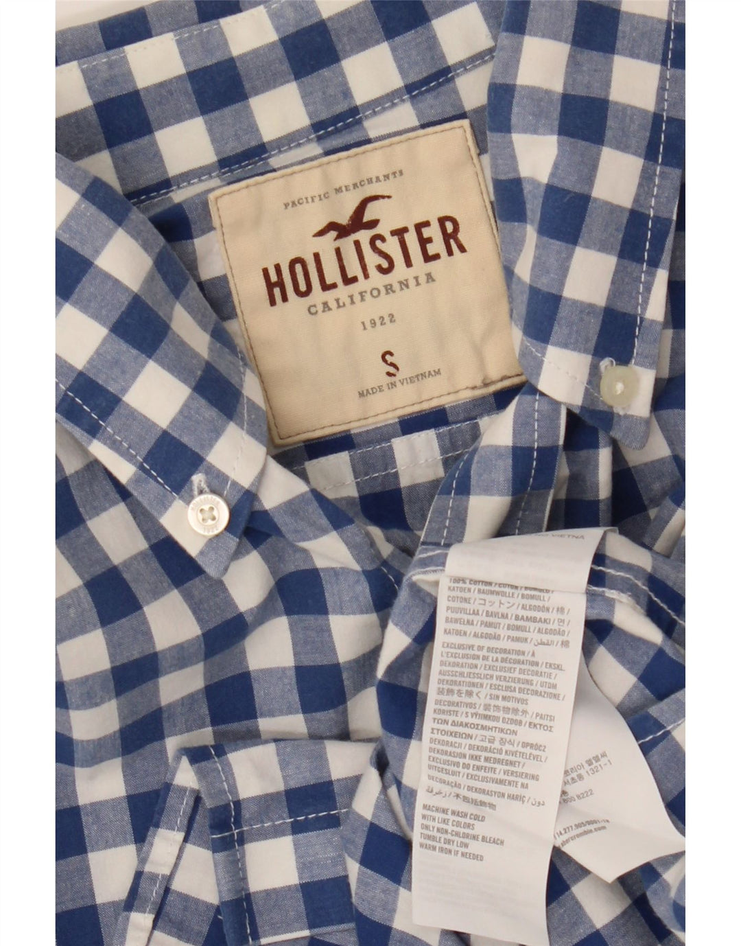 Camicia da uomo HOLLISTER piccola in cotone a quadretti blu navy