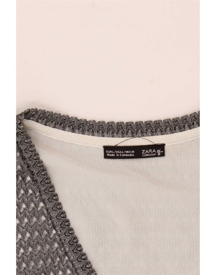Top trasparente senza maniche da donna Zara UK 16 Large Grigio Colourblock