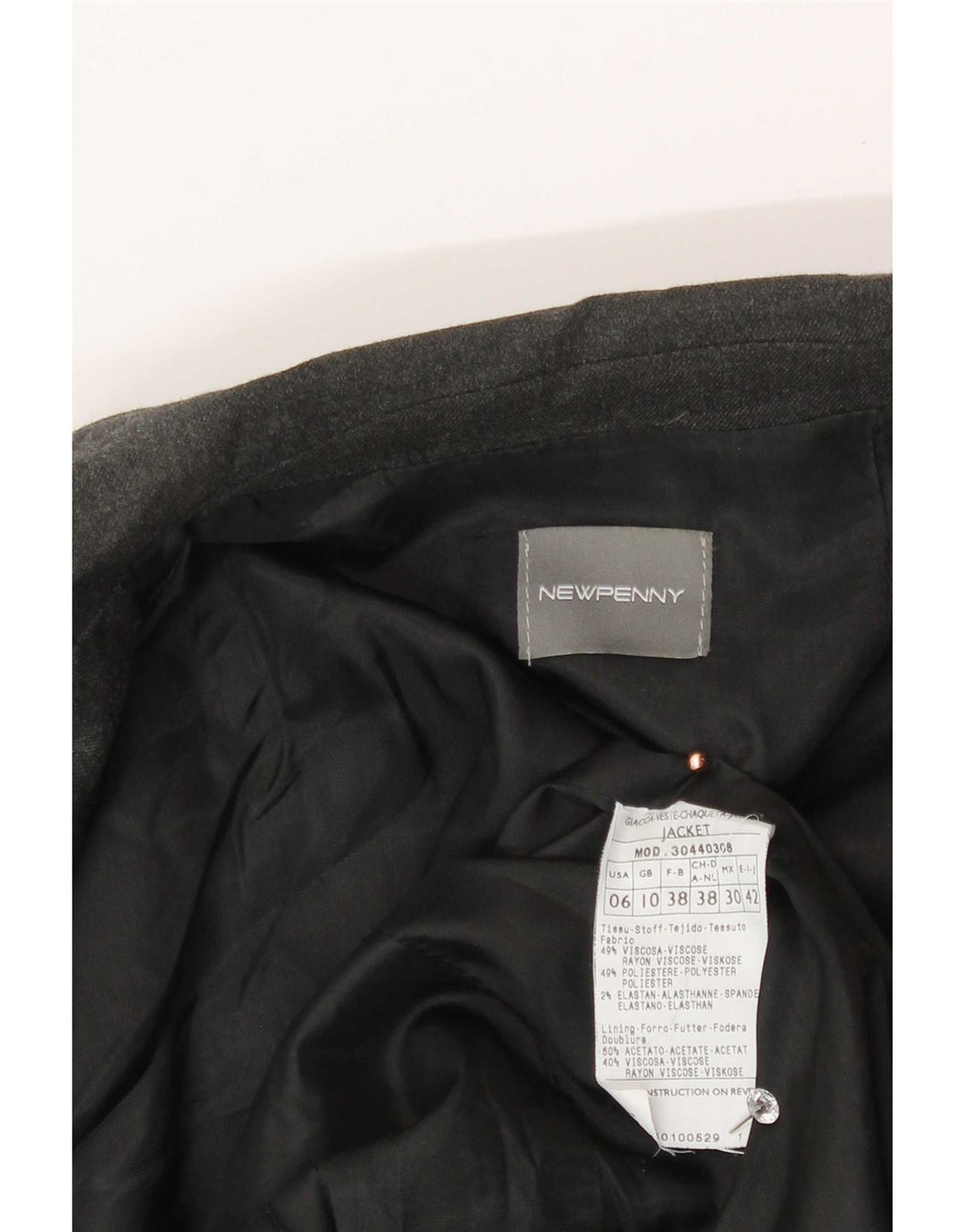 New Penny Giacca blazer a 2 bottoni da donna UK 10 Small Grey Viscose