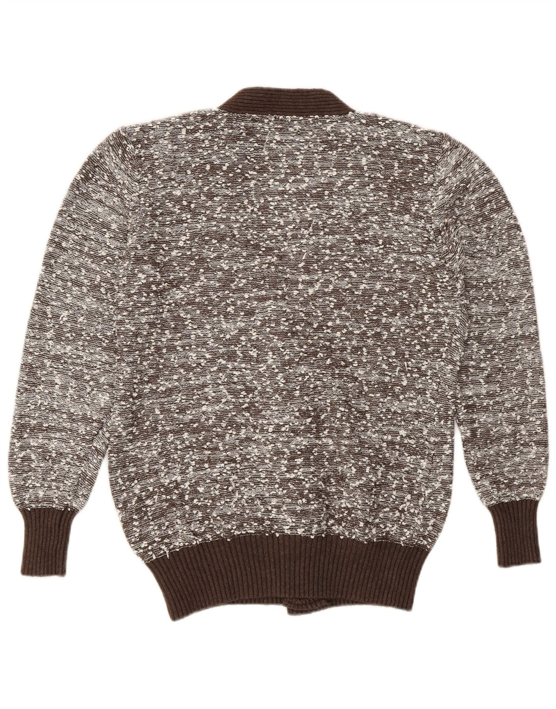 Maglione cardigan da donna vintage UK 16 grande poliammide screziato marrone