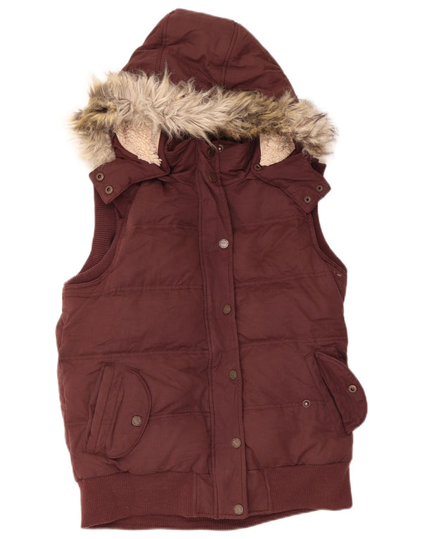 Gilet imbottito con cappuccio da donna Fat Face UK 12 poliestere bordeaux medio