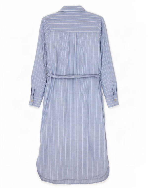 Marks & Spencer Womens Long Sleeve Shirt Dress UK 8 Small Blue Pinstripe