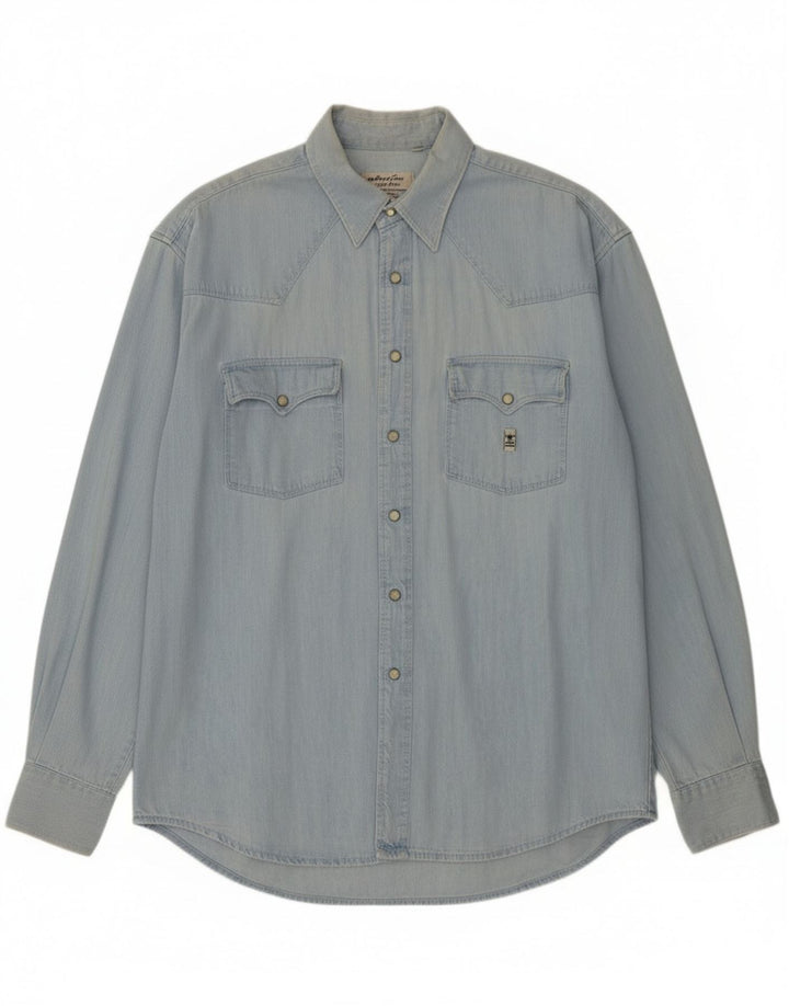 Camicia di jeans da uomo uniforme XL in cotone blu