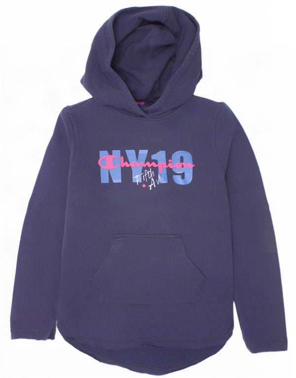 Felpa con cappuccio grafica per ragazze Champion, 11-12 anni, grande, in cotone blu navy