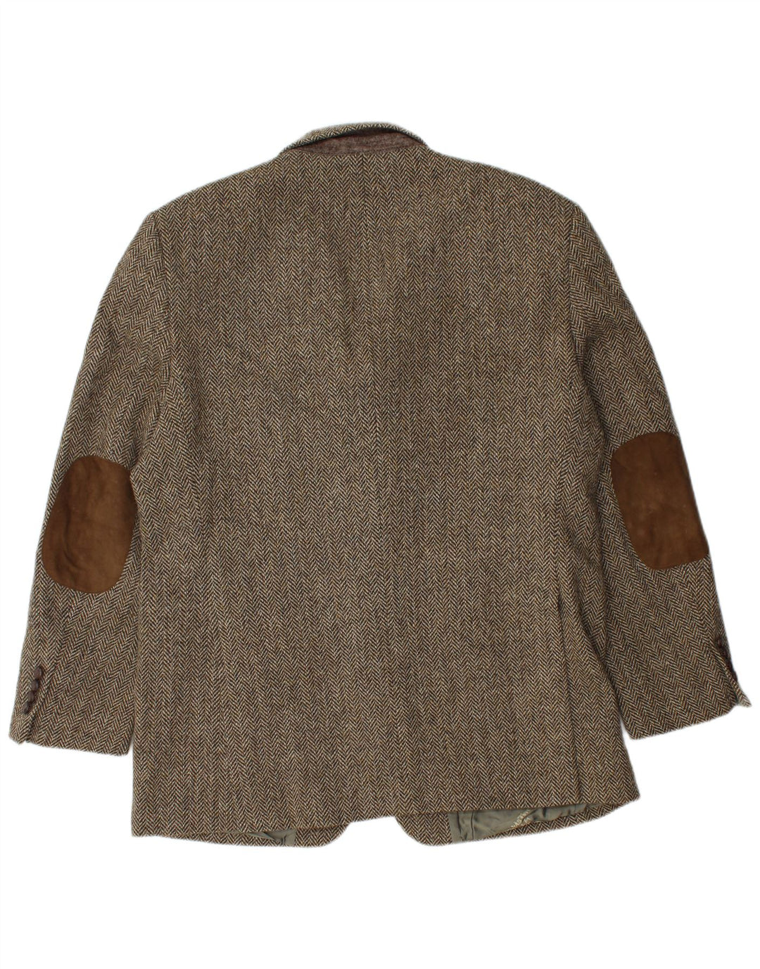 Giacca blazer a 3 bottoni da uomo Harris Tweed UK 40 grande spina di pesce marrone