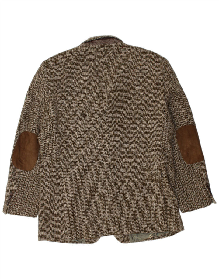 Giacca blazer a 3 bottoni da uomo Harris Tweed UK 40 grande spina di pesce marrone
