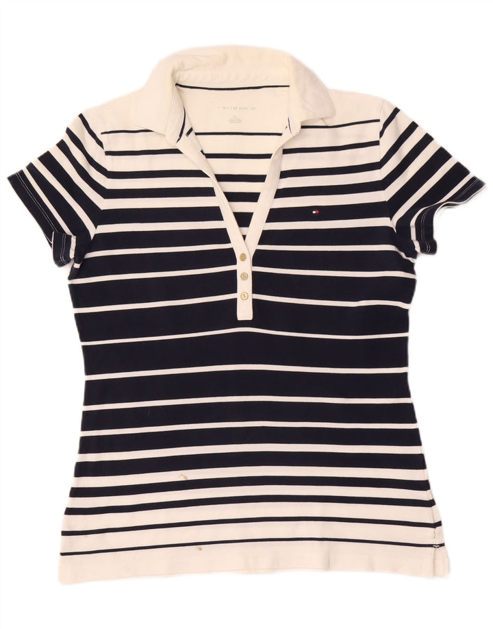 Polo da donna Tommy Hilfiger UK 14 medio blu navy a righe