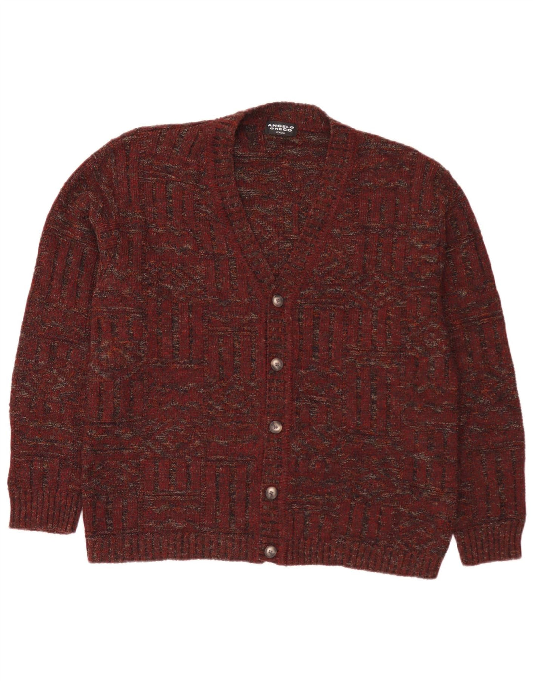 Angelo Greco Maglione cardigan da uomo grande lana screziata bordeaux
