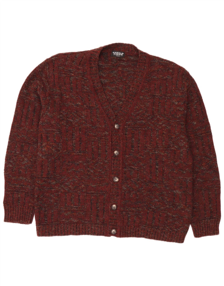 Angelo Greco Maglione cardigan da uomo grande lana screziata bordeaux