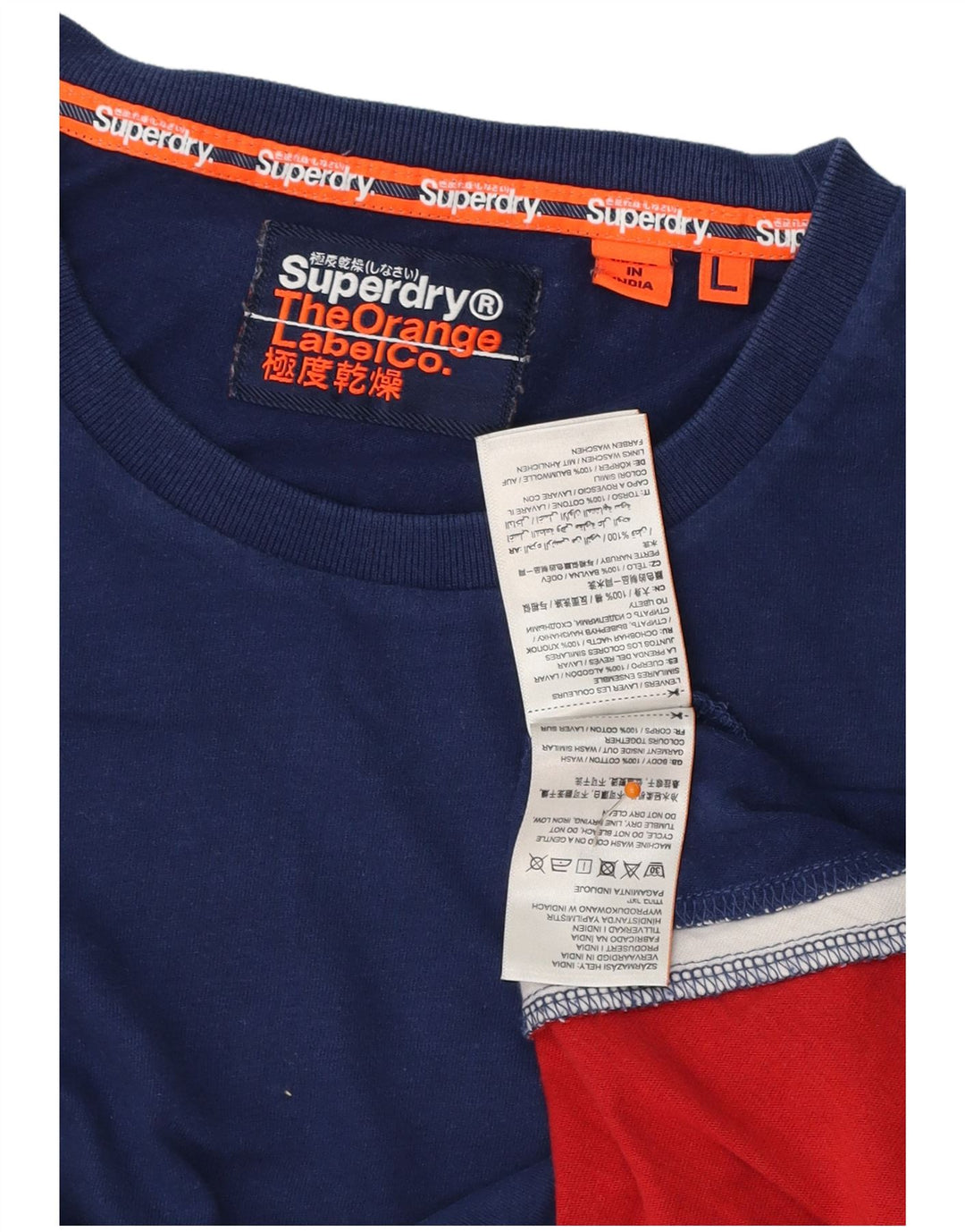 T-shirt da uomo SUPERDRY Top grande in cotone color block blu navy