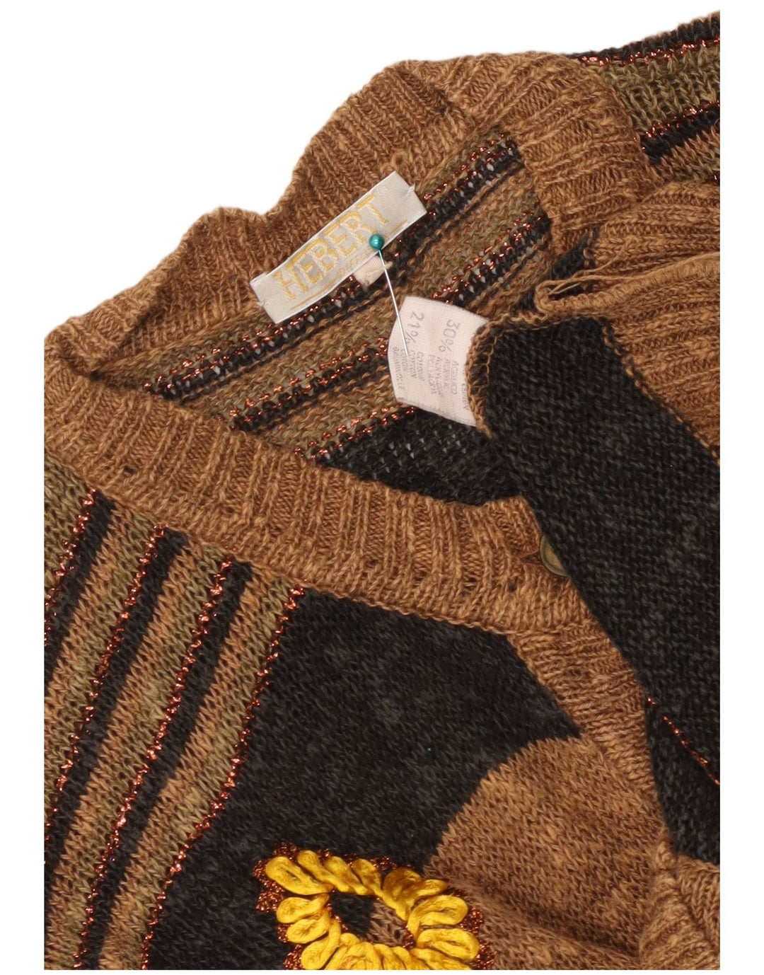 Maglione cardigan da donna vintage lino grande a righe marroni