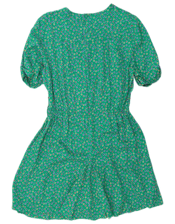 Abito a trapezio da donna vintage UK 12 verde medio maculato