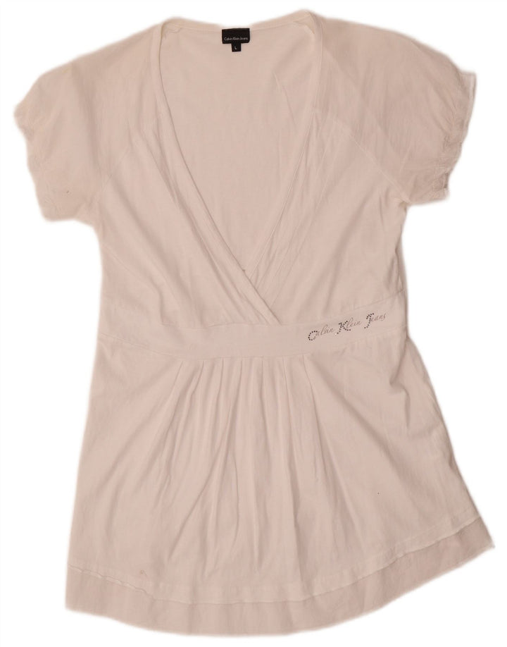 Camicetta da donna Calvin Klein Jeans Top UK 14 grande cotone bianco