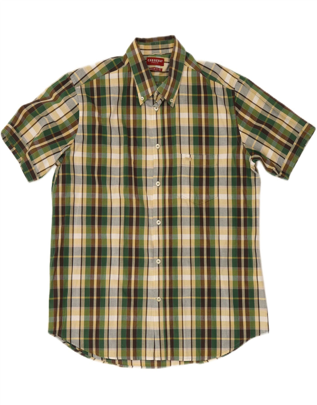 CARRERA Mens Regular Fit Short Sleeve Shirt XL Green Check Cotton Vintage Carrera and Second-Hand Carrera from Messina Hembry 