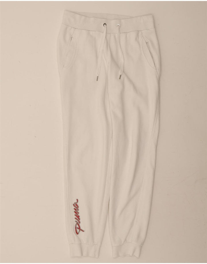 PUMA Womens Graphic Tracksuit Trousers Joggers UK 12 Medium White Vintage Puma and Second-Hand Puma from Messina Hembry 