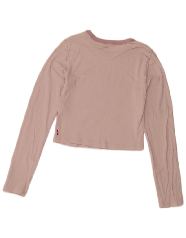 Levi's Donna Crop Top Manica Lunga UK 10 Piccolo Cotone Rosa