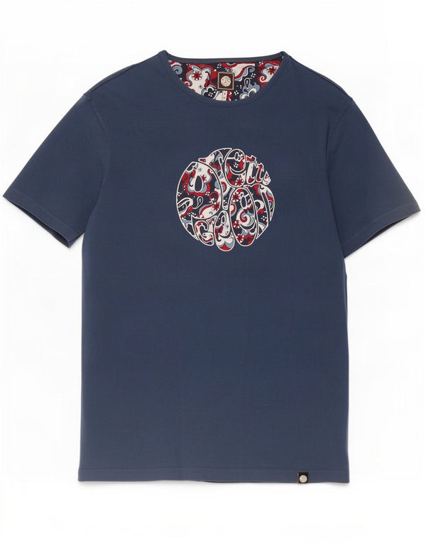 T-shirt grafica da uomo piuttosto verde in cotone blu medio