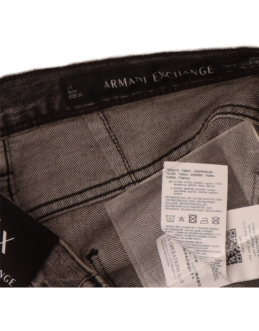 ARMANI EXCHANGE Mens Slim Jeans W30 L32 Grey Cotton Vintage Armani Exchange and Second-Hand Armani Exchange from Messina Hembry 