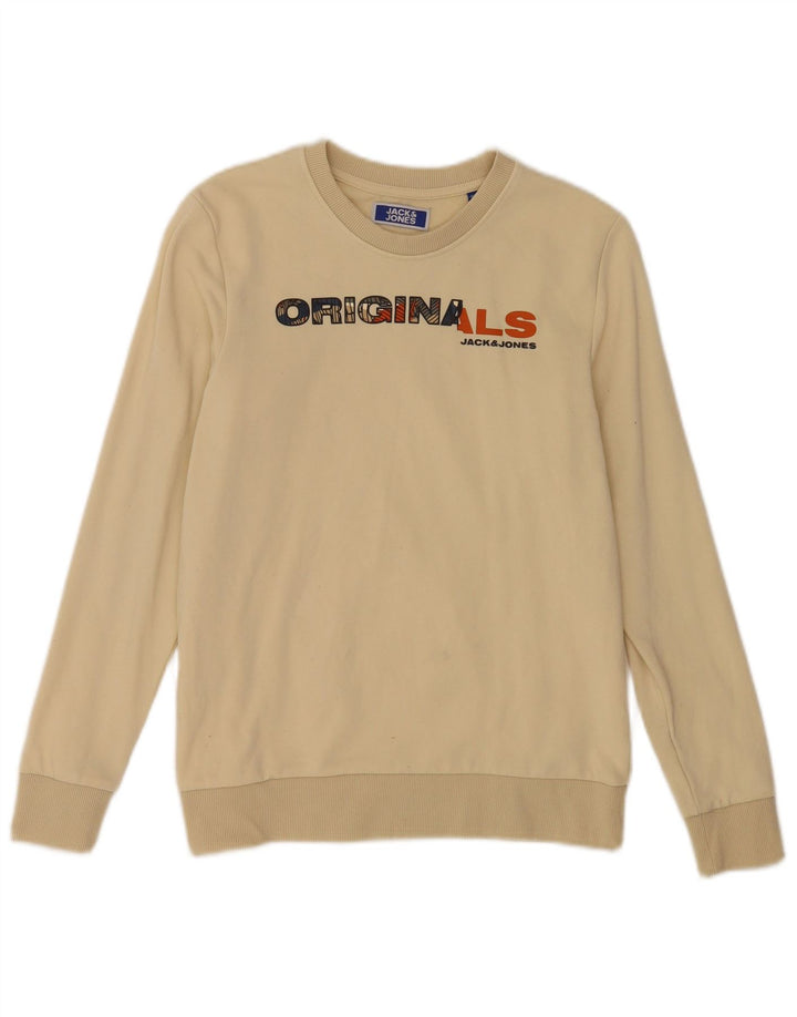 Felpa da bambino con vestibilità regolare grafica Jack & Jones, 13-14 anni, beige