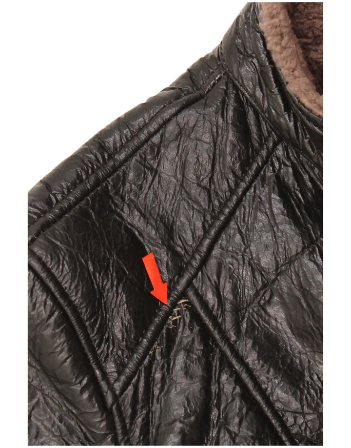 Giacca in shearling vintage da donna UK 14 in pelle nera media