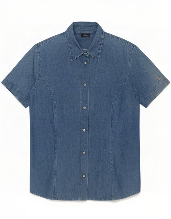 Camicia in denim a maniche corte da donna Trussardi Jeans UK 14 Cotone blu medio