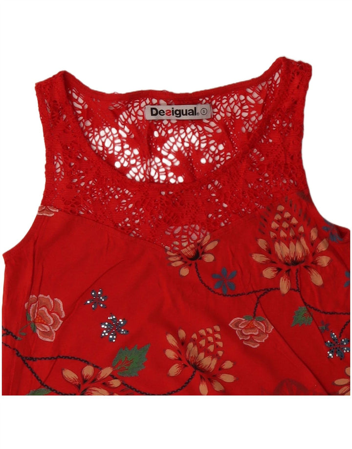 DESIGUAL Camicetta senza maniche da donna Top UK 10 Piccolo cotone floreale rosso