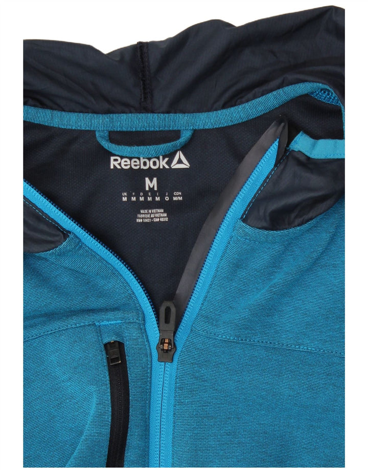 Maglione con cappuccio Reebok da uomo con zip 1/4 blu medio in poliestere