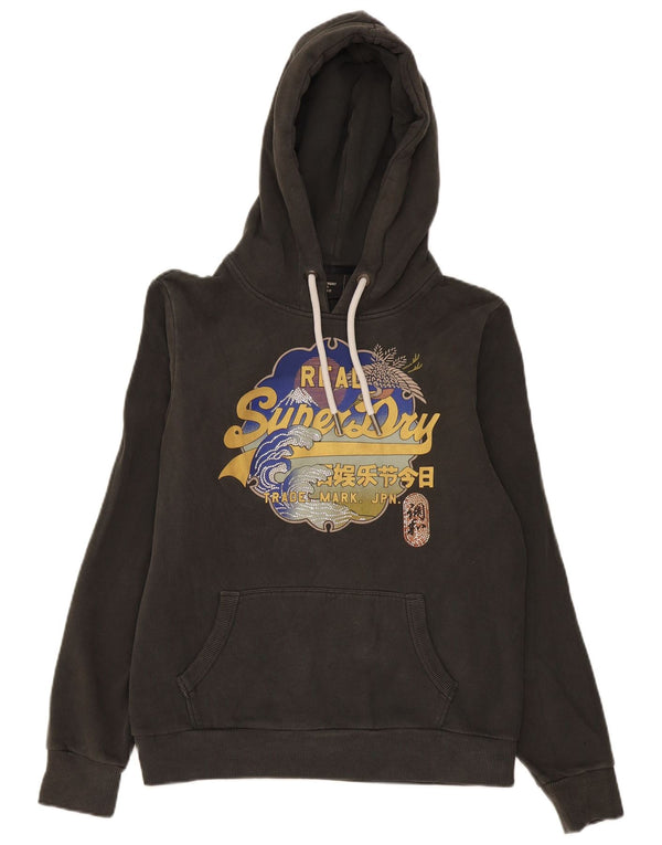 Felpa con cappuccio grafica da donna Superdry UK 16 grande cotone grigio