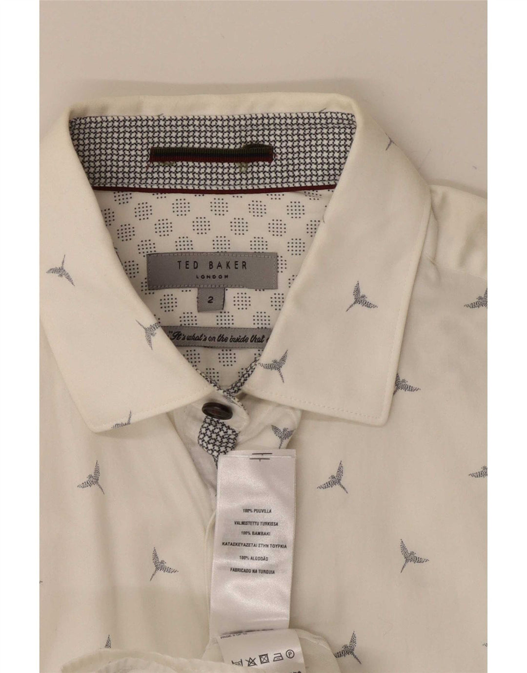 Ted Baker Camicia da uomo con motivo astratto taglia 2 piccola in cotone bianco