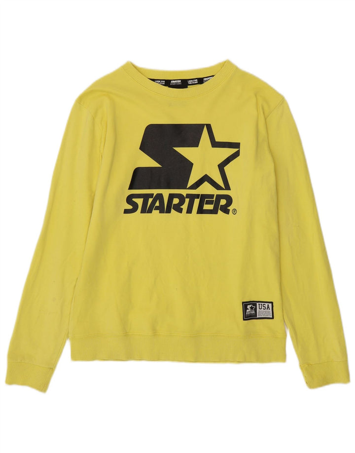 STARTER Felpa con grafica da donna Maglione UK 8 Piccolo cotone giallo
