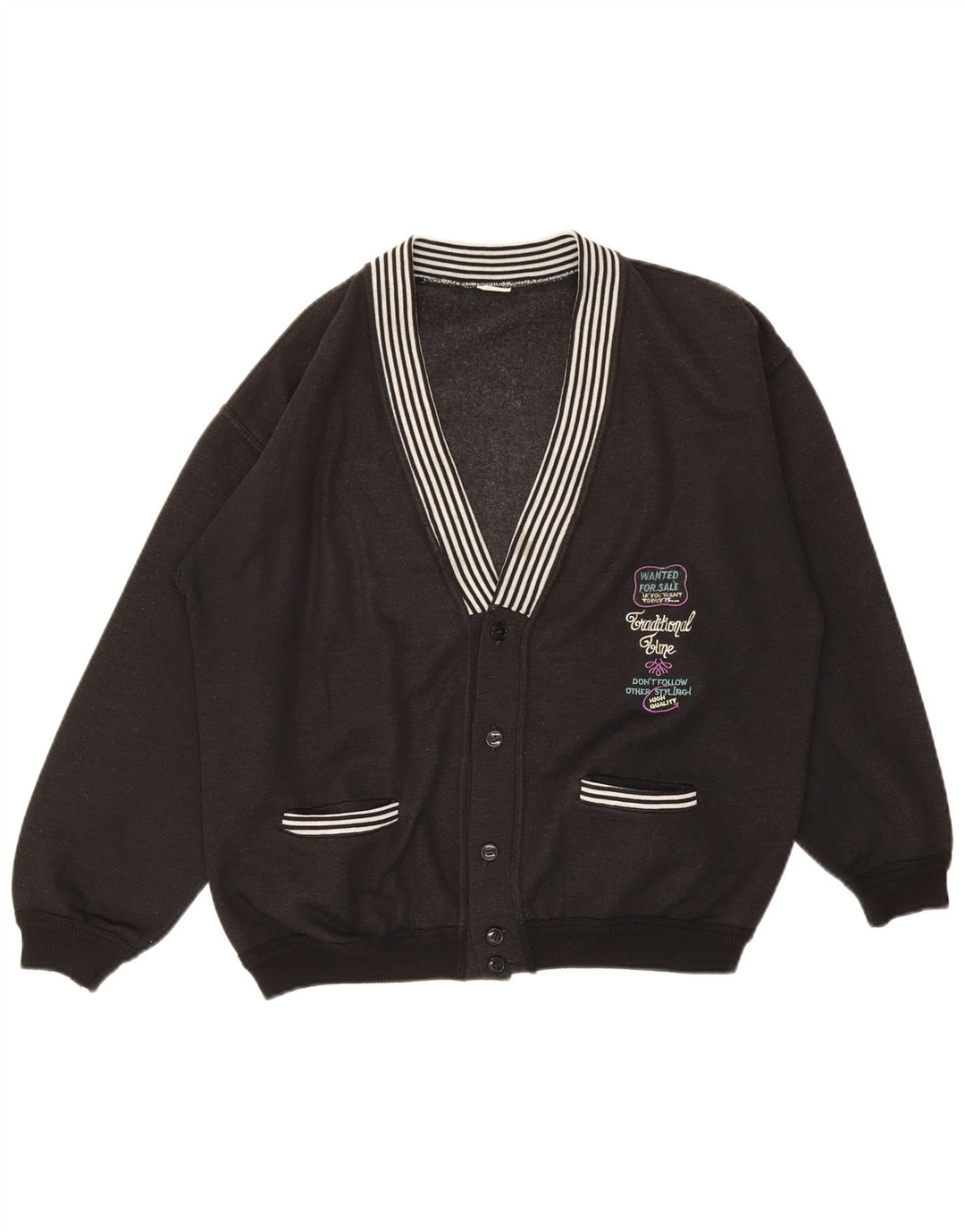 Maglione cardigan grafico da uomo vintage nero medio