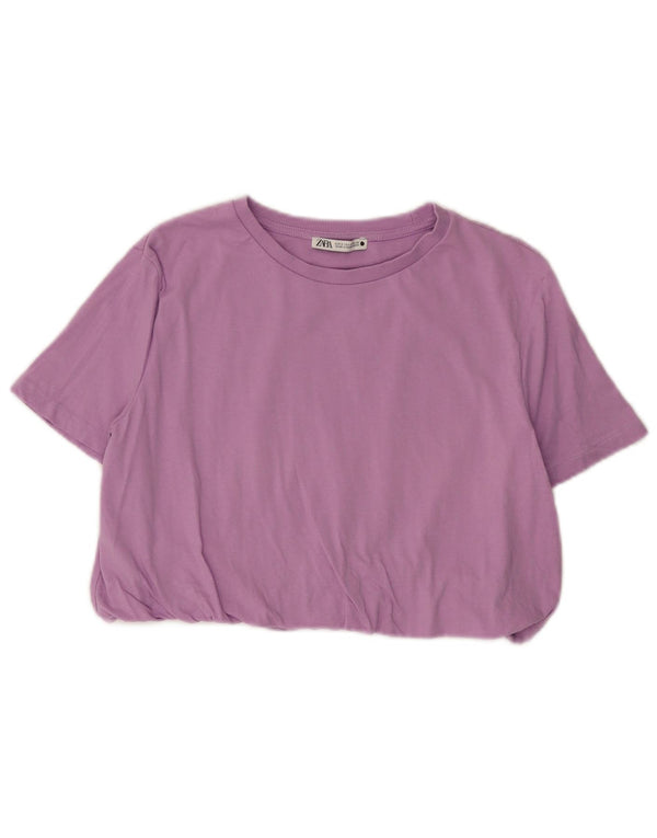 T-shirt corta da donna Zara UK 10 piccola in cotone viola