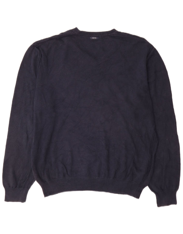 Maglione da uomo con scollo a V Nautica XL in cotone blu navy