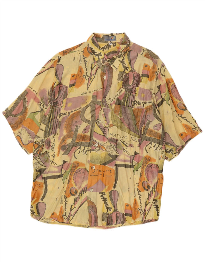 Camicia a maniche corte da uomo con motivo astratto Jacky Peer XL in viscosa gialla