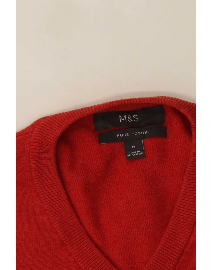 Maglione da uomo con scollo a V Marks & Spencer in cotone rosso medio