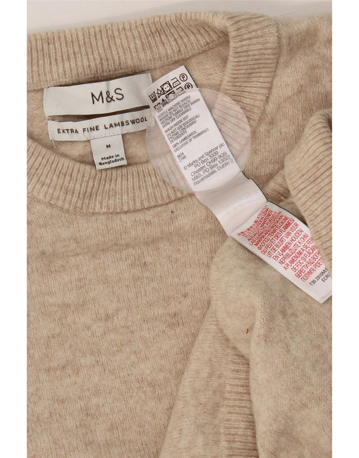 Maglione maglione girocollo da uomo Marks & Spencer in lana d'agnello beige medio