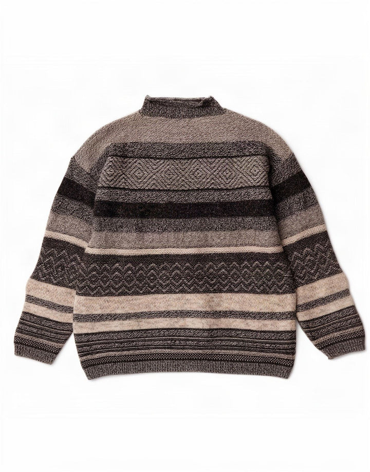 Maglione maglione da uomo a collo alto St. Bernard, acrilico a righe grigio medio