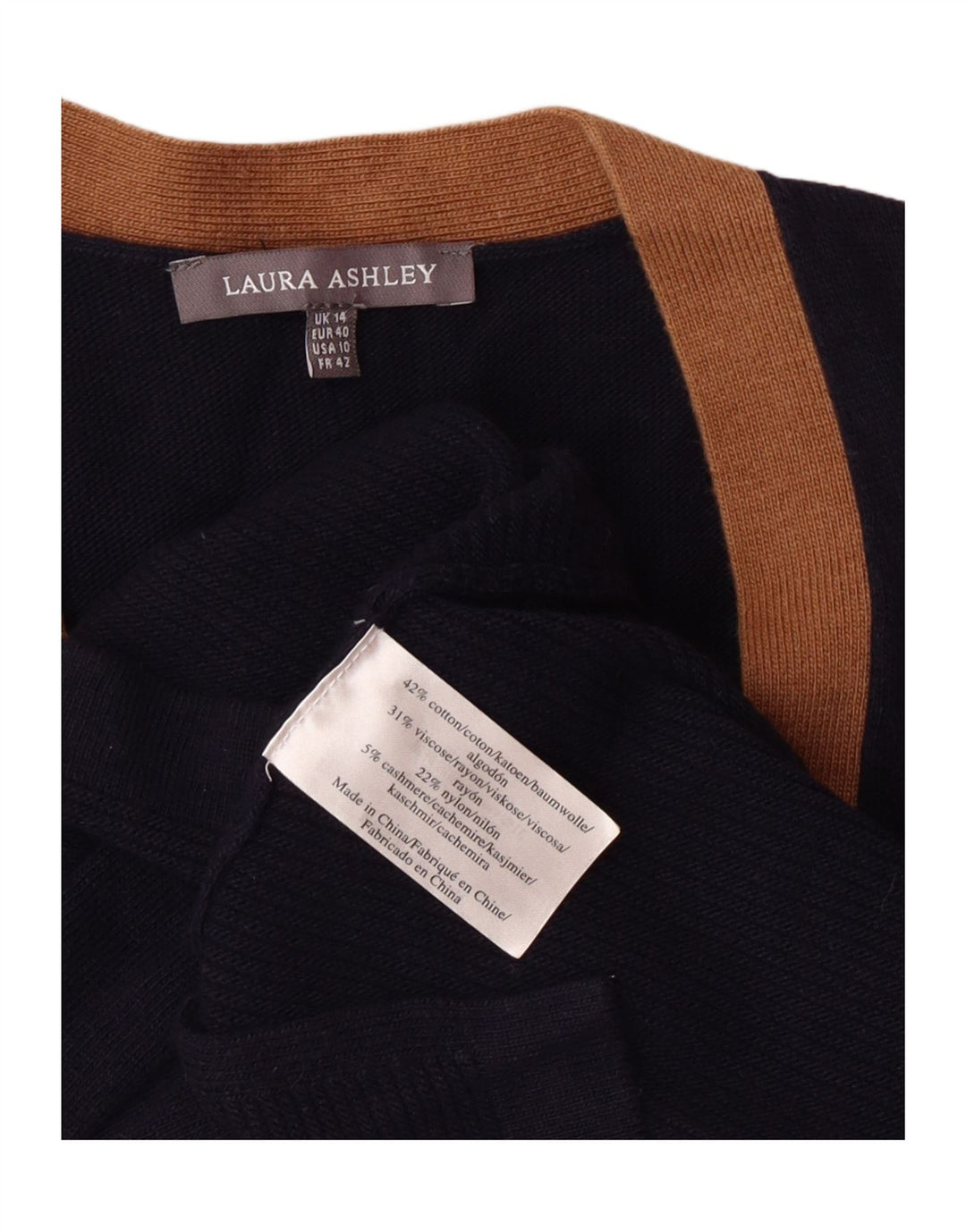 Maglione cardigan da donna Laura Ashley UK 14 grande cotone blu navy